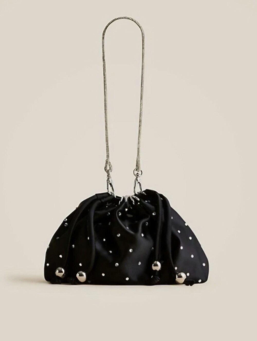 J. Crew Black Drawstring Pouch Bag in Crystal-embellished Satin